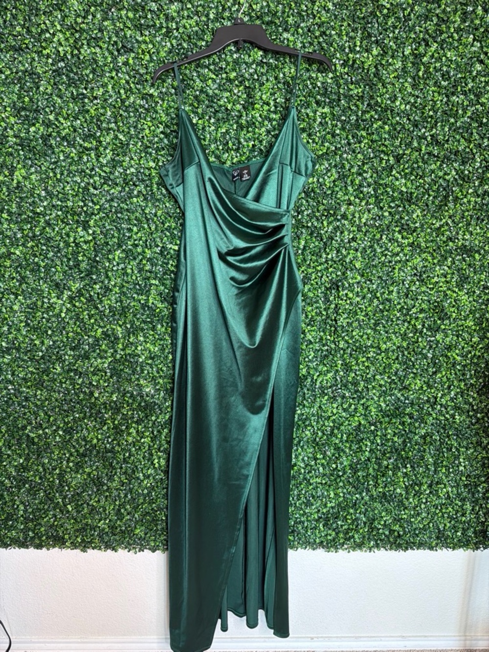 Emerald Green Satin Draped Slip Dress